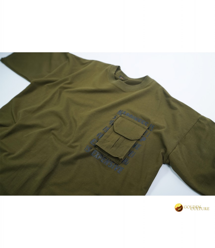 HAPPINESS IS EXPENSIVE Pockets Oversized T-Shirt (Army Green)